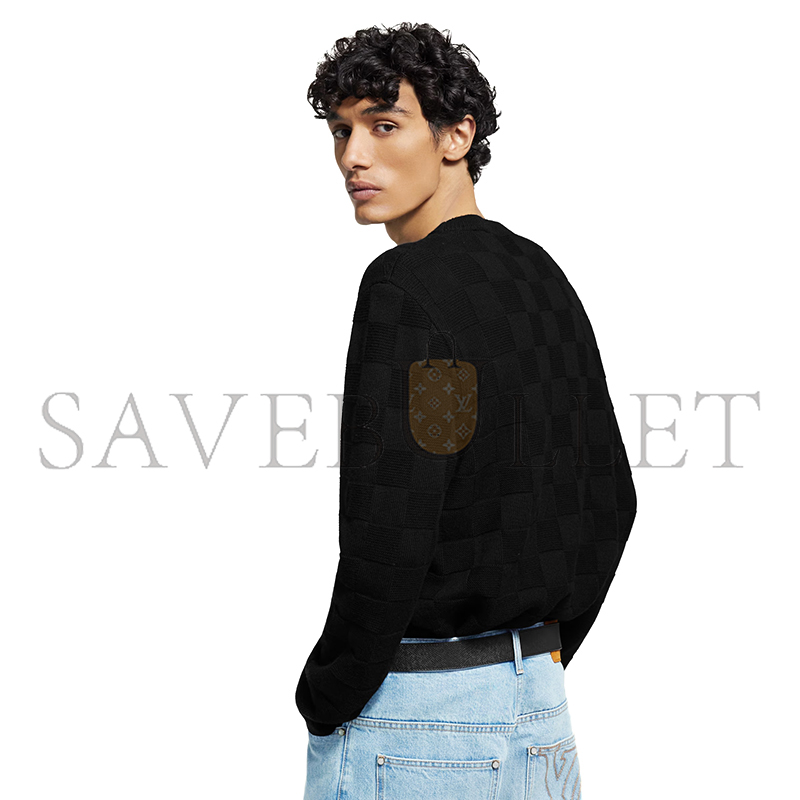 LOUIS VUITTON EMBELLISHED WOOL DAMIER PULLOVER 1AHCO2 LOUIS VUITTON EMBELLISHED WOOL DAMIER PULLOVER 1AHCO2